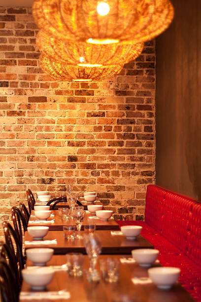 istock interior of modern restaurant , empty glass on table. 175025314