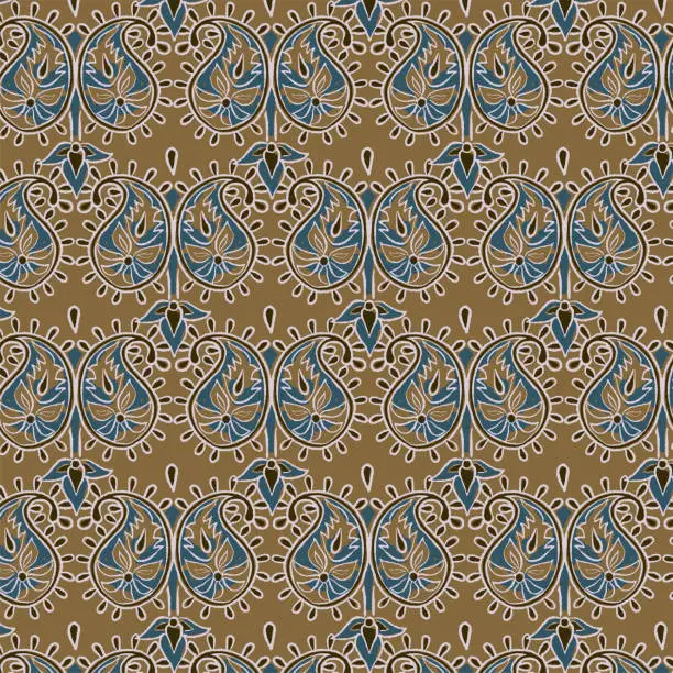 Vector illustration of Digital Ajrakh seamless pattern block print floral batik vector