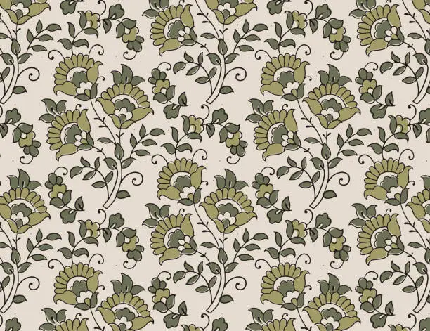 Vector illustration of Hand-drawn batik seamless pattern block print floral vector