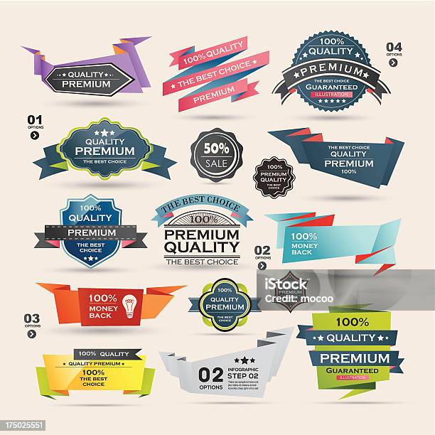 Vector Illustration Of Retrolabels With Ribbons Stock Illustration - Download Image Now - Single Object, Badge, Buying