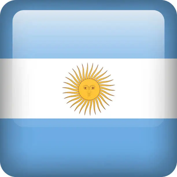 Vector illustration of Argentina flag button. Square emblem of Argentina. Vector Argentinean flag, symbol. Colors correctly.