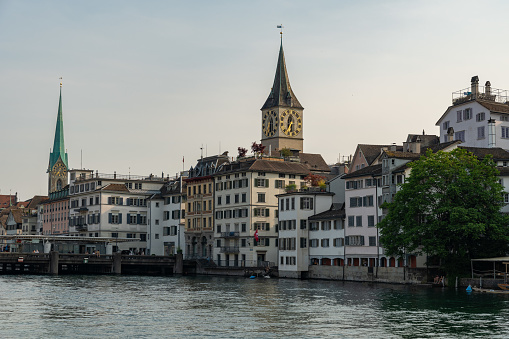Zurich, Switzerland, June 17, 2023 View over the Limmat river in the city center