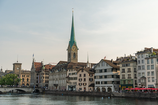 Zurich, Switzerland, June 17, 2023 View over the Limmat river in the city center