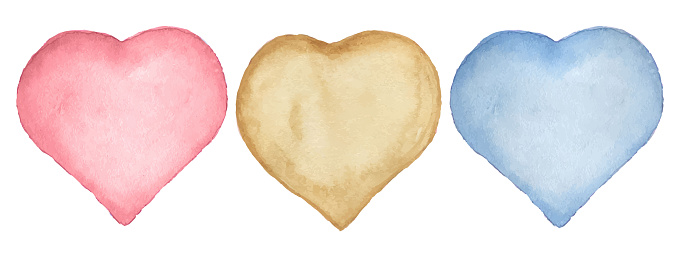 Watercolor hearts. Set of cute heart shaped illustrations