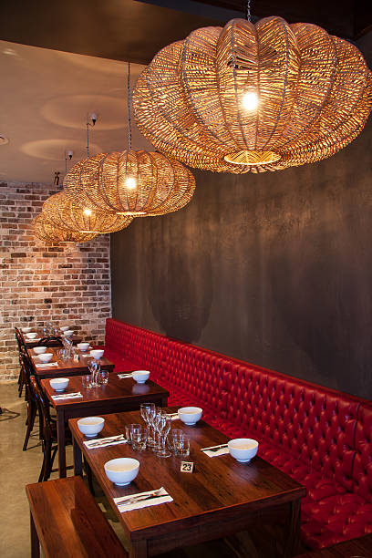 istock interior of modern restaurant , empty glass on table. 175030920