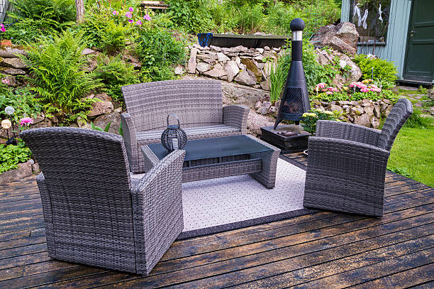 beach architecture: deck with sofas and table