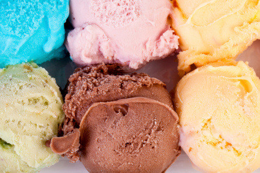 Six different color ice cream
