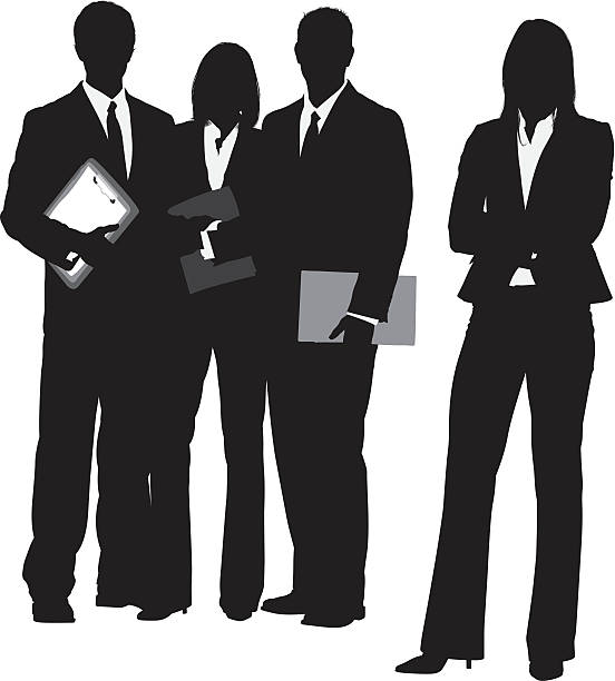 ilustrações de stock, clip art, desenhos animados e ícones de silhueta de uma equipa de negócio - isolated confidence business white background