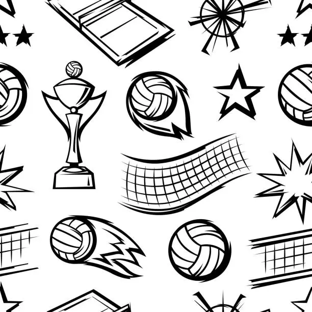 Vector illustration of Pattern with volleyball items. Sport club illustration.
