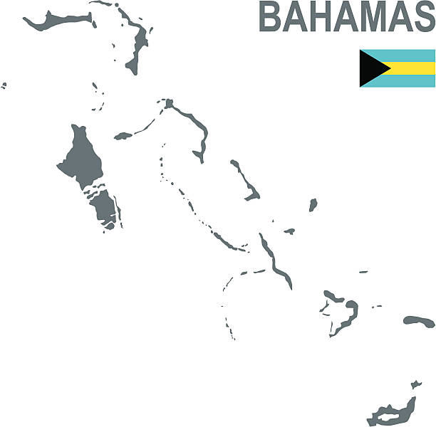 Bahama islands in black and white with small flag in corner http://dikobraz.org/map_2.jpgDetailed map of Bahamas with flag  bahamas map stock illustrations