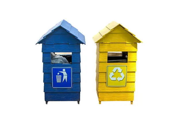 Colored Bins For Recycle Materials on white background