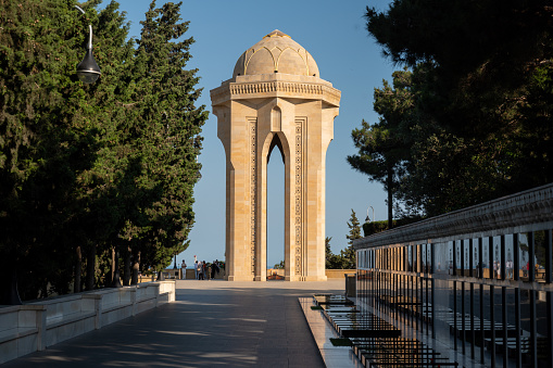 Shahidlar Monument or Martyr's Monument in Baku, Azerbaijan is located at the end of Martyr's Lane, a linear cemetery containing the bodies of those killed by the Soviet Army in January 1990 and during the First Nagorno-Karabakh War.