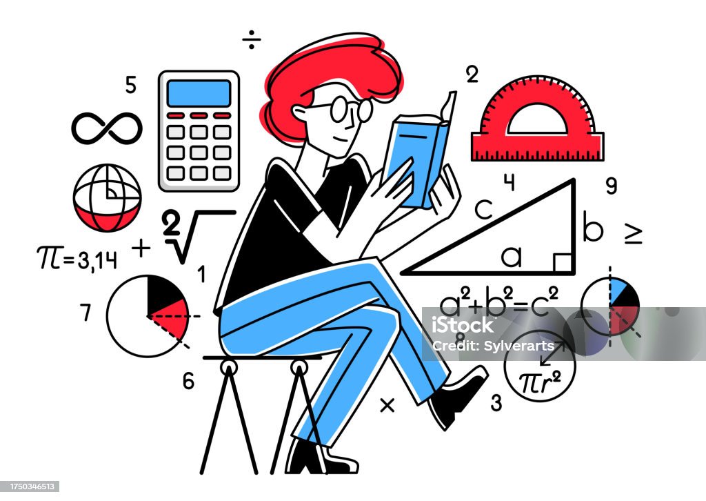 Mathematician Working Photo Mathematician Working On Some Theoretical Mathematics Vector Outline ...