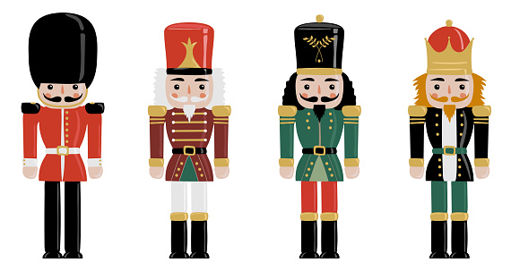 A whimsical vector drawing that unites a Christmas Nutcracker and a London Guard, blending holiday merriment with British flair in a delightful artistic composition.
