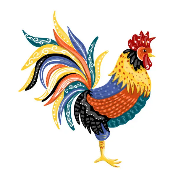 Vector illustration of Colorful rooster illustration isolated on a white background, vector