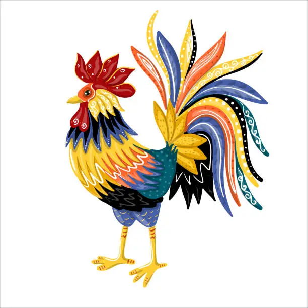 Vector illustration of Colorful rooster illustration isolated on a white background, vector