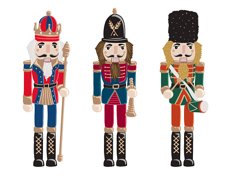 Charming hand-drawn vector illustration of festive Christmas Nutcrackers, blending tradition and whimsy in a delightful artwork.