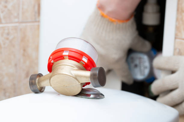 istock Installation of a meter for cold and hot water. 1750386557