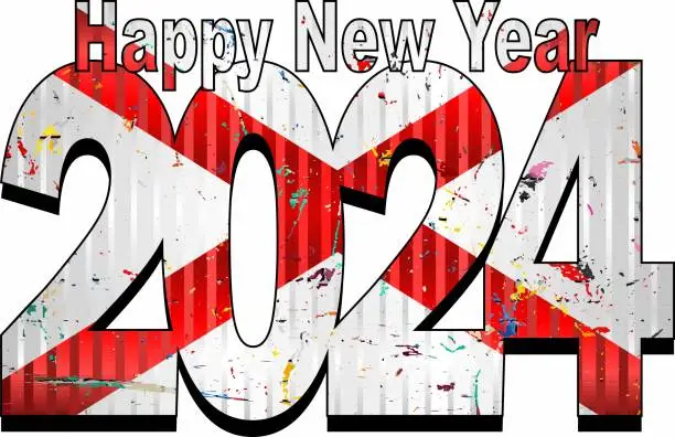 Vector illustration of Happy New Year 2024 with Alabama flag inside