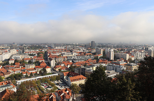 Panoramic view photo of Ljubljana,capital of Slovenia. Shot from Ljubljana Castle