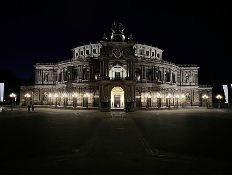 Dresden, Germany - September 25th - 2023: Semper opera main entrance at night.