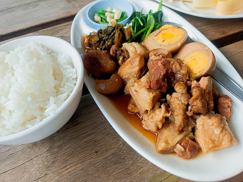 Stewed pork leg is a delicious menu from Thailand.