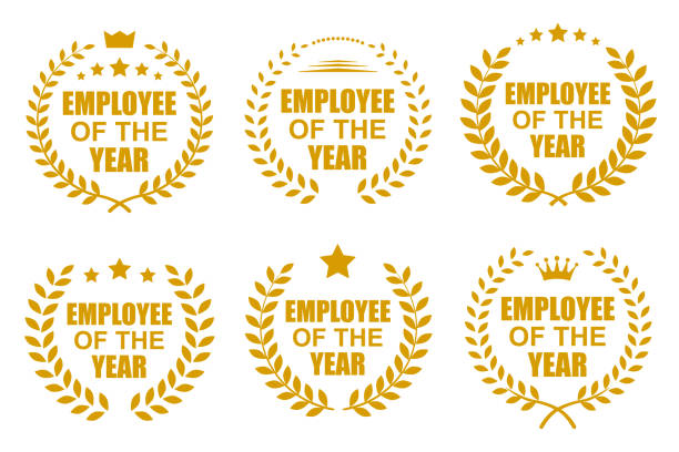Employee of the year with laurel set icons - stock vector vector art illustration