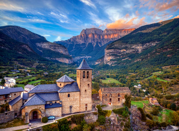 Torla-Ordesa and the Ordesa & Monte Perdido National Park in pyrenees Spain stock photo