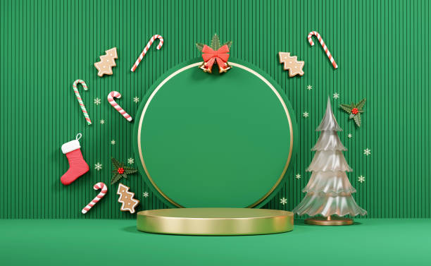 istock Merry Christmas event product display podium with decoration background 3d rendering 1750484752