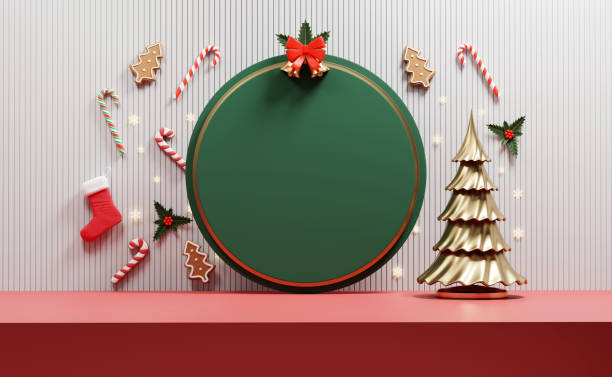 istock Merry Christmas event product display podium with decoration background 3d rendering 1750484757