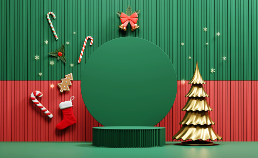 Merry Christmas event product display podium with decoration background 3d rendering