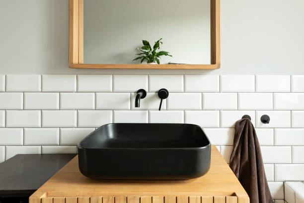 istock Sink in black colour in bathroom in home interior. 1750493264