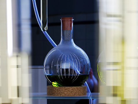 Chemistry Recipient Flask Bowl within laboratory glassware background