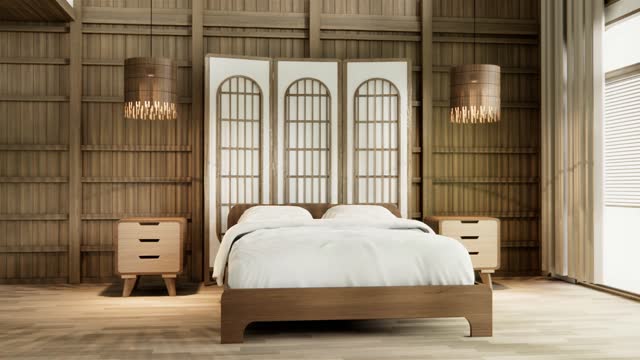 bedroom interior minimal style, Japanese interior.3D rendering