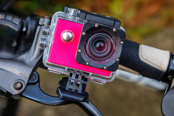 Action camera in a protective box for shooting dynamic videos.