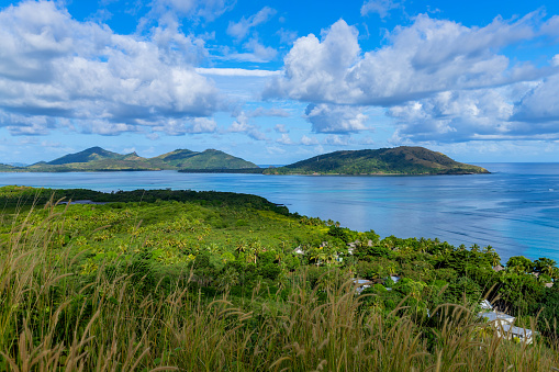 Top view of Nacula island, Yasawa island group, Fiji, South Pacific islands,