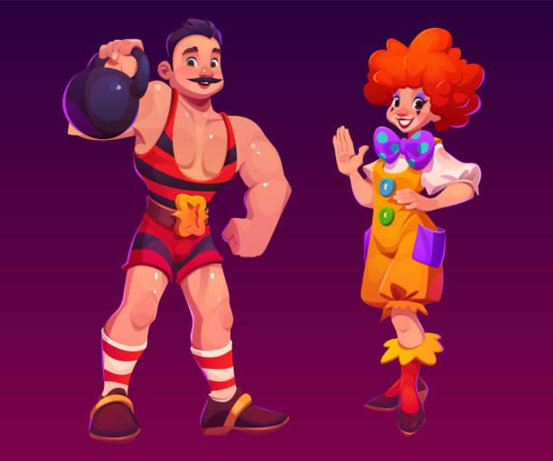 ilustrações, clipart, desenhos animados e ícones de ilustração do personagem do homem do vetor do circo do carnaval - circus strongman men muscular build