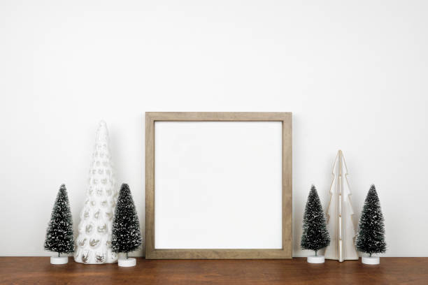 istock Christmas mock up with wooden frame and tree decor 1750532246