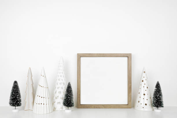 istock Christmas mock up with wooden frame and tree decor 1750532260