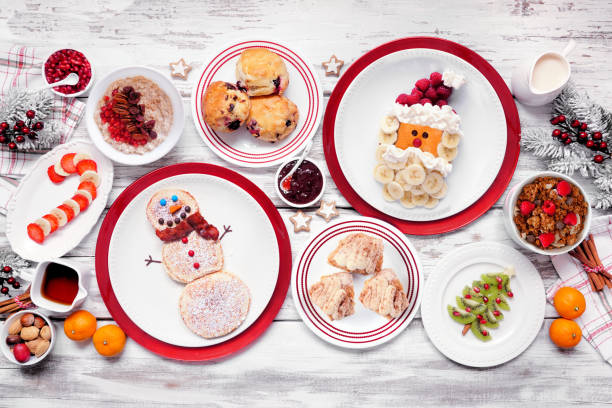 istock Christmas breakfast table scene on a white wood background 1750555629