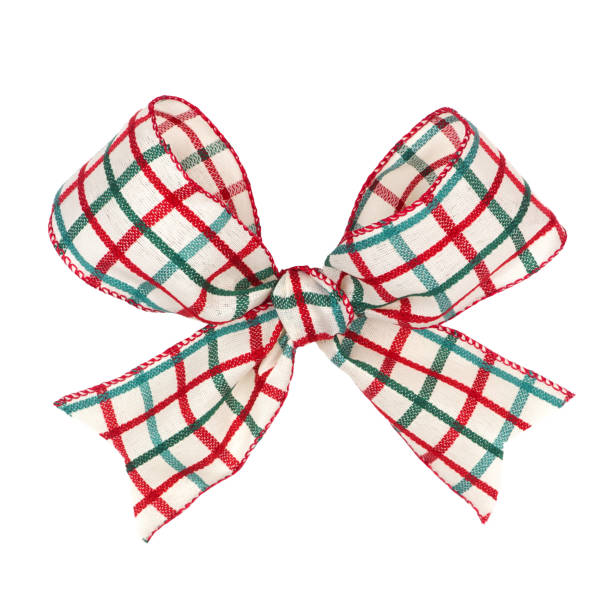 istock Green, red and white check Christmas gift bow isolated on white 1750555641