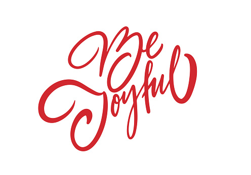 Be joyful handwritten red color vector calligraphy phrase. Winter holiday quote sign. Isolated on white background.
