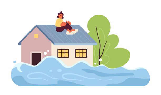 istock Woman sitting on roof flat concept vector spot illustration 1750573488