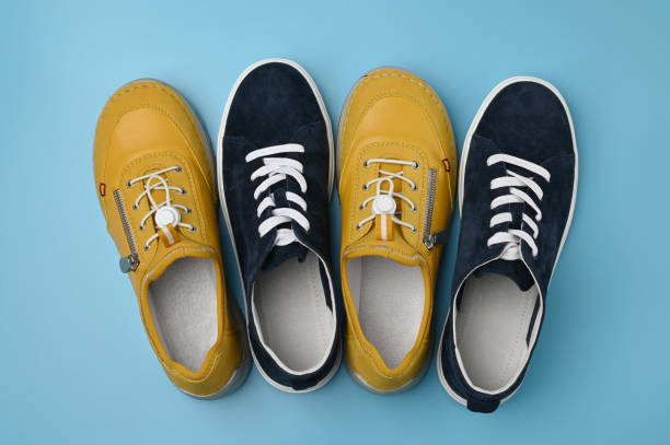 istock Female vivid shoes on blue background 1750607469