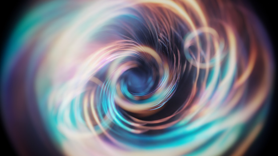 Abstract electromagnetics field loop - 3d rendered beautiful image of energy field. Optical illusion. Flowing plasma. Quantum concept. Design abstract hypnotic holographic surreal background element. Spherical pulsating Energy. Light time portal. Virtual Reality (VR) concept.