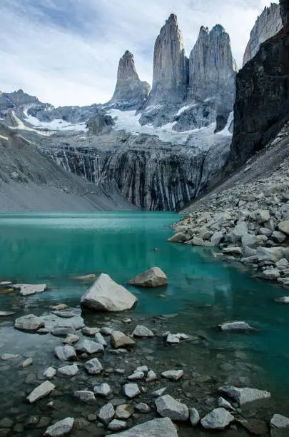 Photo of Torres mountains in famous chilean national park Torres del Paine, Chile, Patagonia, South America