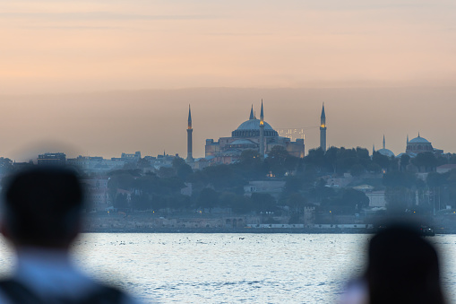 Istanbul cityscape at sunset.