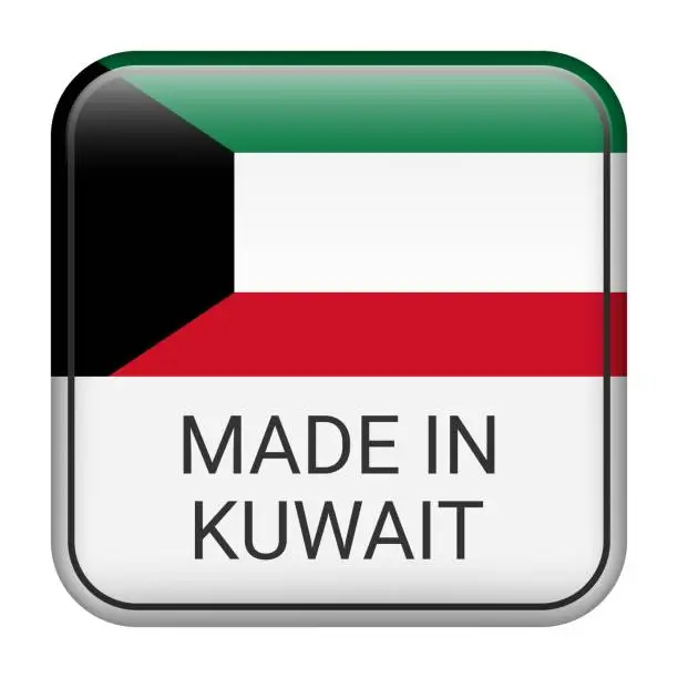 Vector illustration of Made in Kuwait badge vector. Sticker with stars and national flag. Sign isolated on white background.