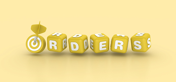 Orders Buzzwords Cubes with Target - Color Background - 3D Rendering