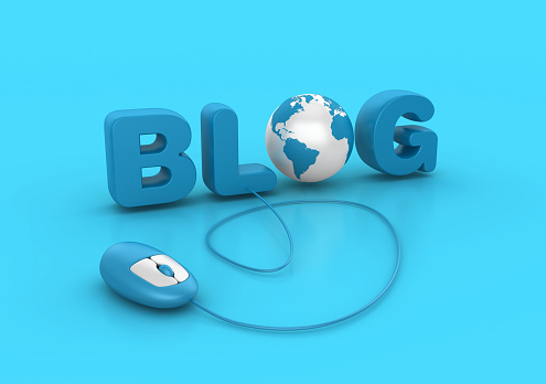 3D Word Blog with Computer Mouse - Color Background - 3D Rendering